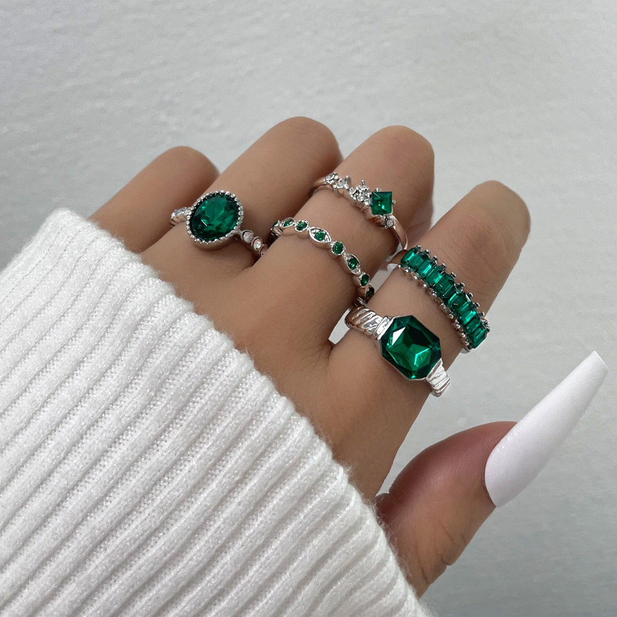 Aprilwell 5Pcs Green Crystal Rings