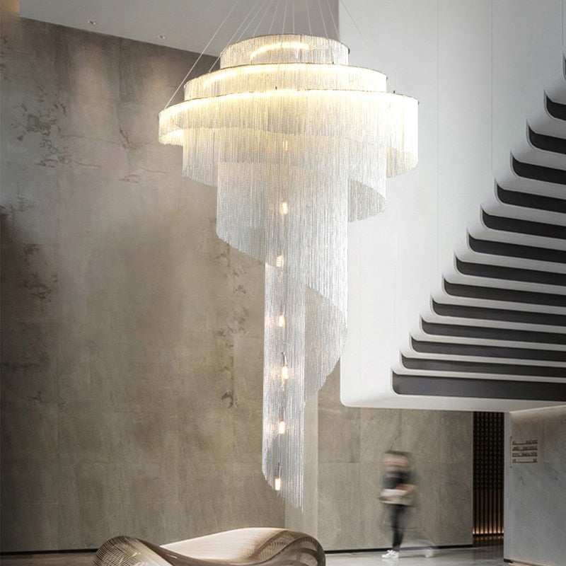 modern duplex building large chandelier light