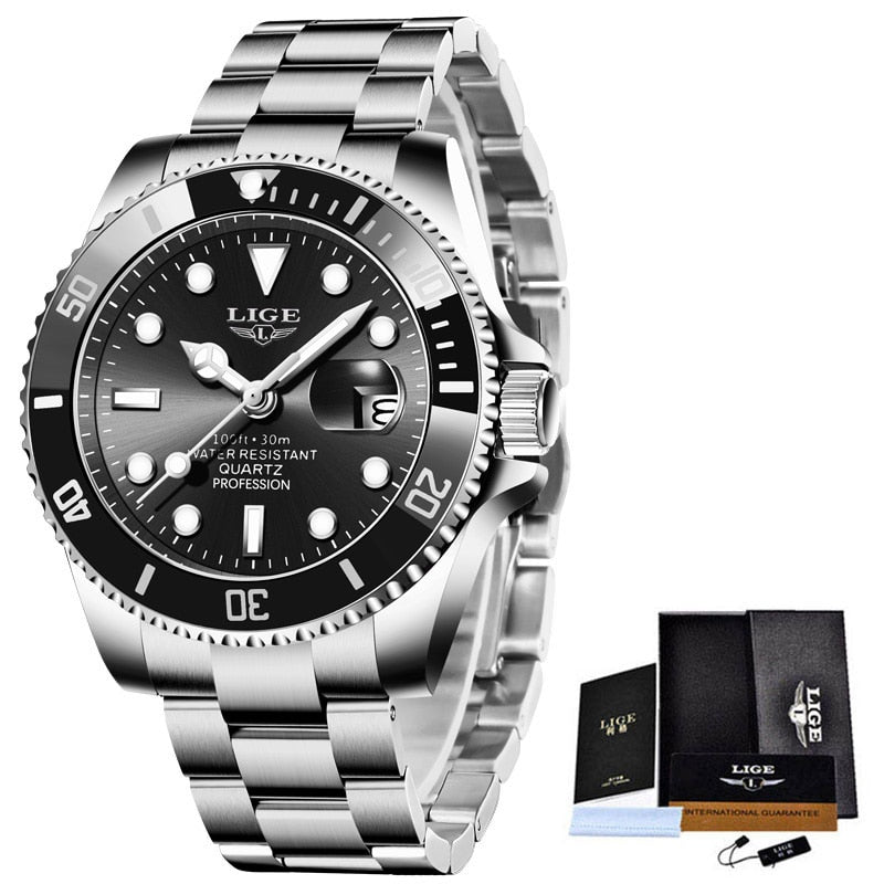 LIGE Top Brand Luxury Fashion Diver Watch Men