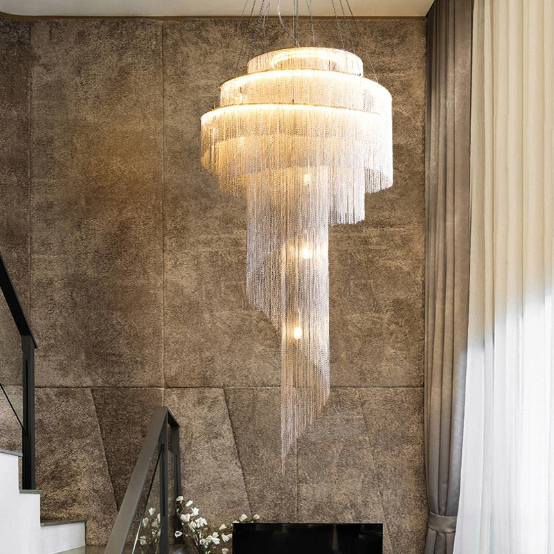 modern duplex building large chandelier light