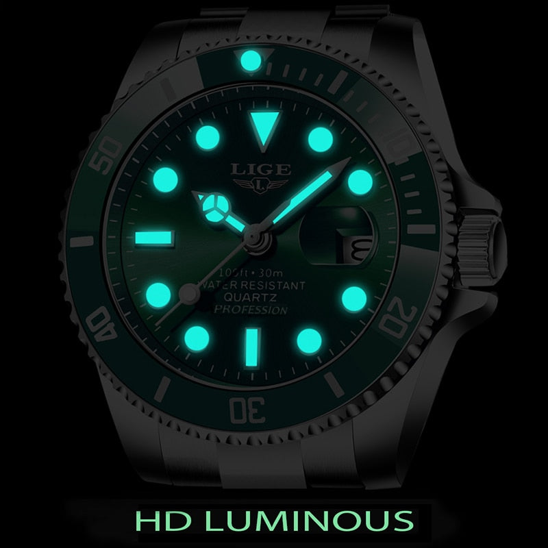 LIGE Top Brand Luxury Fashion Diver Watch Men