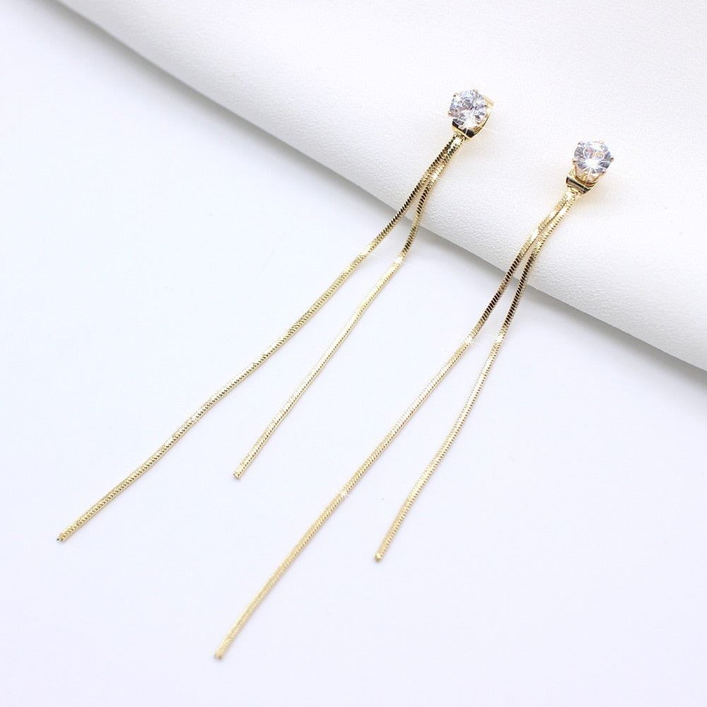 2020 New Gold Color Long Crystal Tassel Dangle Earrings for Women