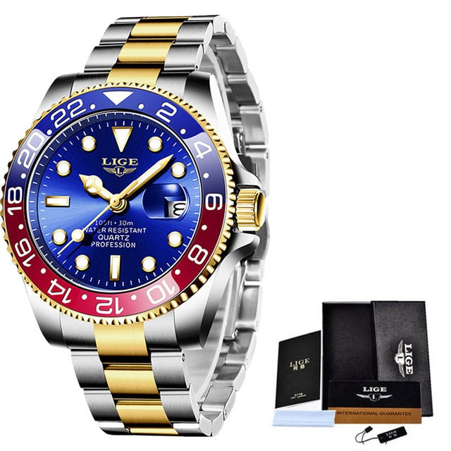 LIGE Top Brand Luxury Fashion Diver Watch Men