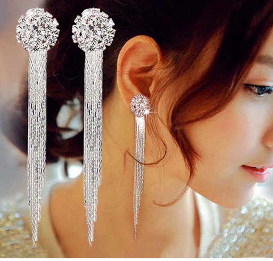 2020 New Gold Color Long Crystal Tassel Dangle Earrings for Women