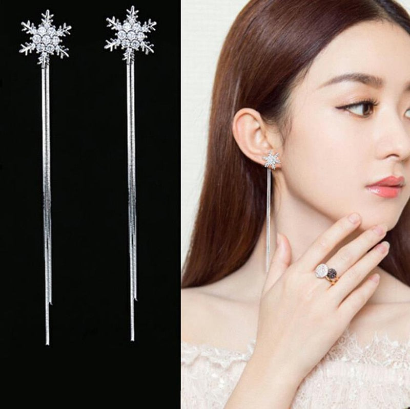 2020 New Gold Color Long Crystal Tassel Dangle Earrings for Women