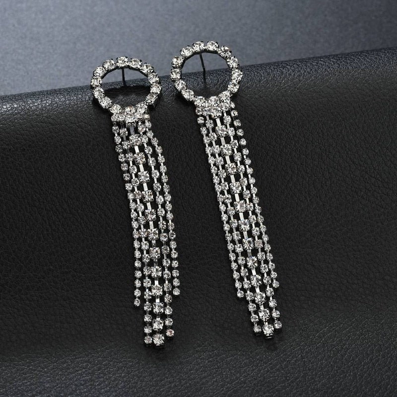 New Luxury Rhinestone Crystal Long Tassel Earrings