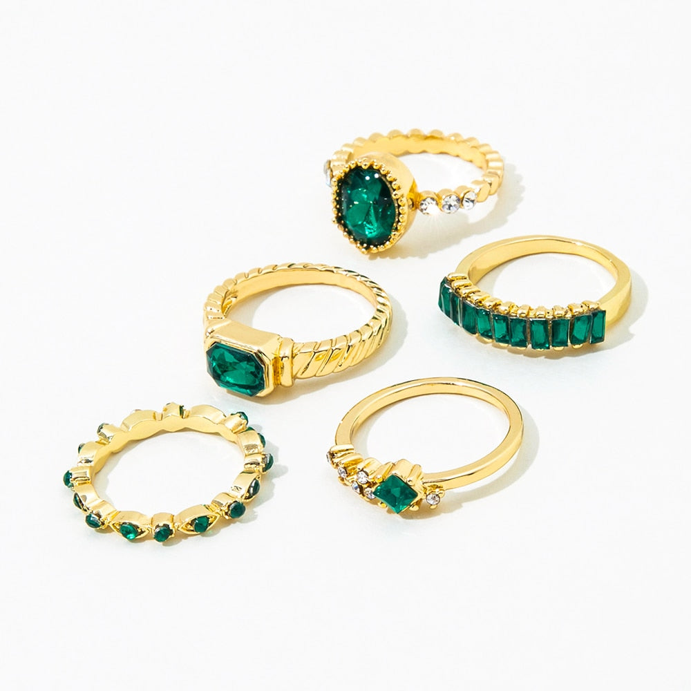 Aprilwell 5Pcs Green Crystal Rings