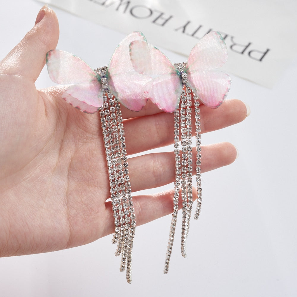 New Luxury Rhinestone Crystal Long Tassel Earrings