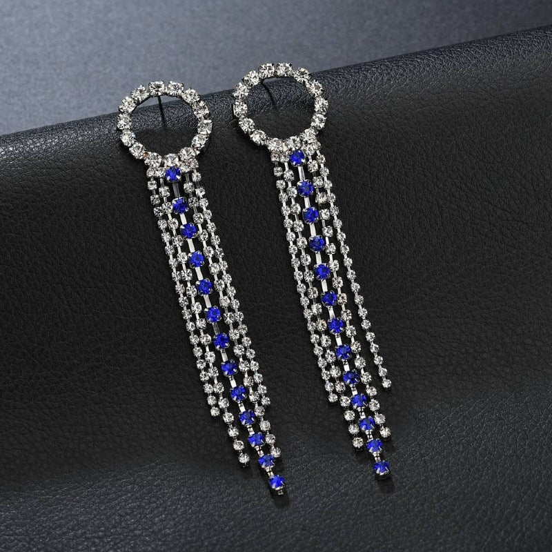 New Luxury Rhinestone Crystal Long Tassel Earrings