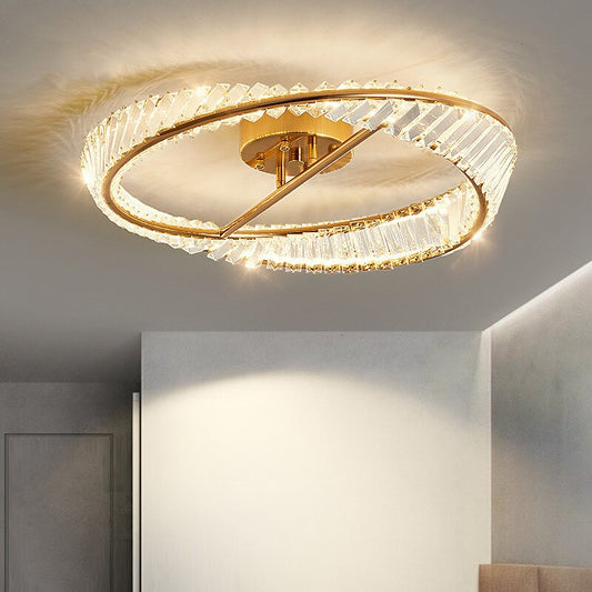 Gold Luxury Stainless Steel Ring Crystal Ceiling Lamp for Bedroom Living Room