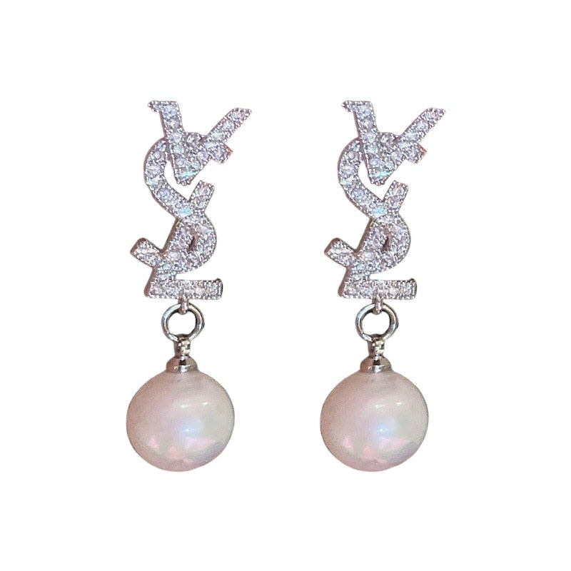 Luxury Zircon Pearl Drop Earrings For Women