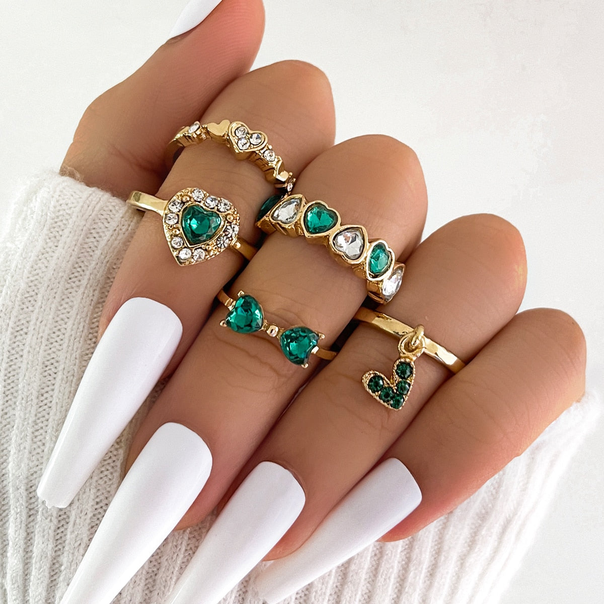 Aprilwell 5Pcs Green Crystal Rings