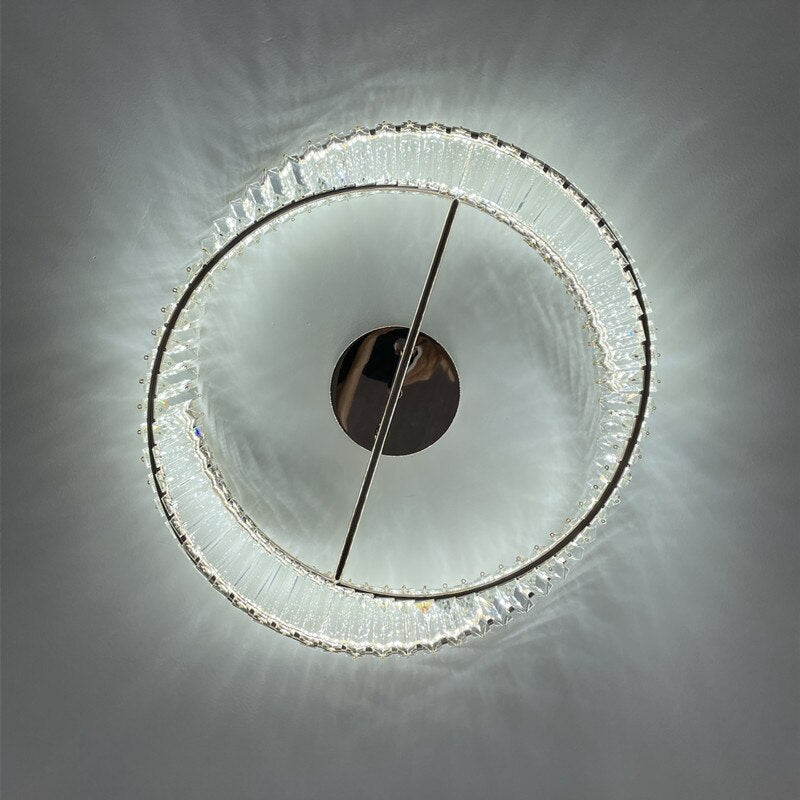 Gold Luxury Stainless Steel Ring Crystal Ceiling Lamp for Bedroom Living Room