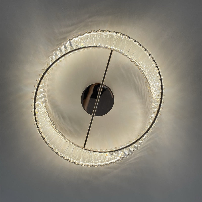 Gold Luxury Stainless Steel Ring Crystal Ceiling Lamp for Bedroom Living Room