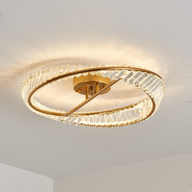 Gold Luxury Stainless Steel Ring Crystal Ceiling Lamp for Bedroom Living Room