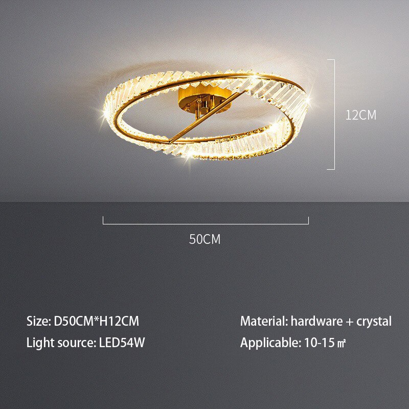 Gold Luxury Stainless Steel Ring Crystal Ceiling Lamp for Bedroom Living Room