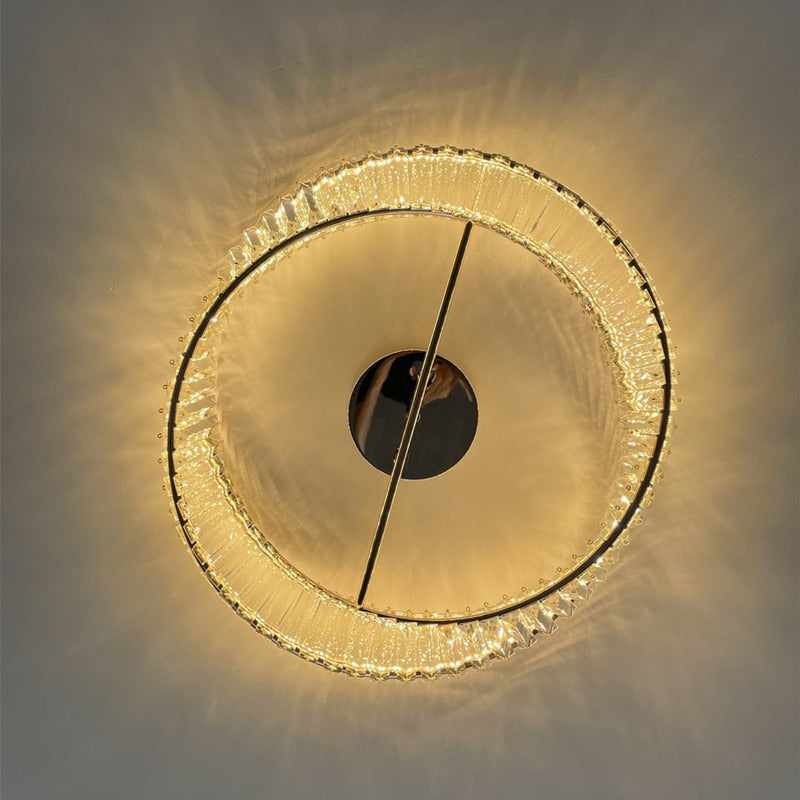 Gold Luxury Stainless Steel Ring Crystal Ceiling Lamp for Bedroom Living Room